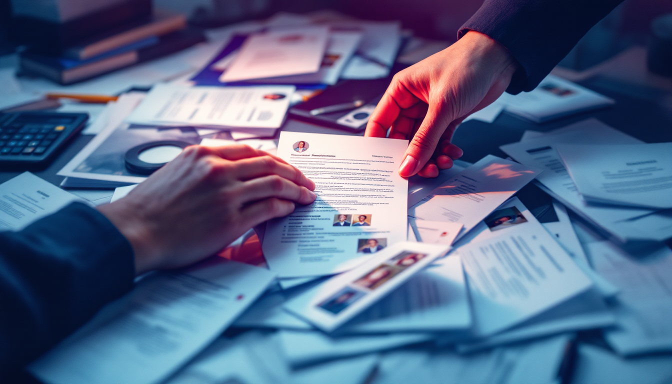 Foto realista de mão empurrando currículos diversos para fora da mesa, simbolizando o Pipeline Escasso DEI como uma falha do processo de seleção, e não de oferta de talentos.